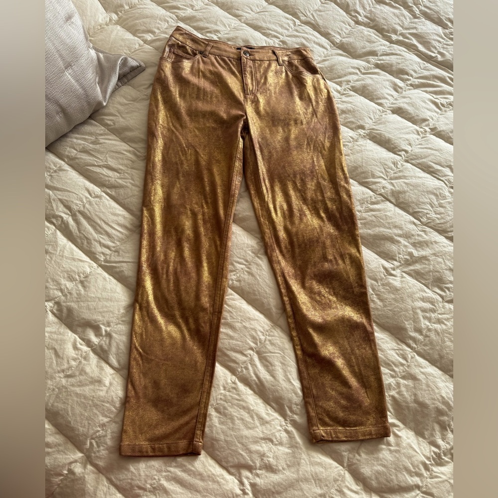 ERIC Gold Shimmer Modern Fit Faux Suede Pants Sz 8